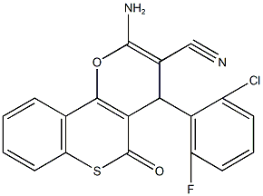 2-amino-4-(2-chloro-6-fluorophenyl)-5-oxo-4H,5H-thiochromeno[4,3-b]pyran-3-carbonitrile Struktur