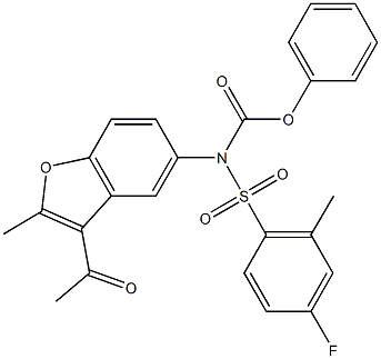 phenyl 3-acetyl-2-methyl-1-benzofuran-5-yl[(4-fluoro-2-methylphenyl)sulfonyl]carbamate Struktur