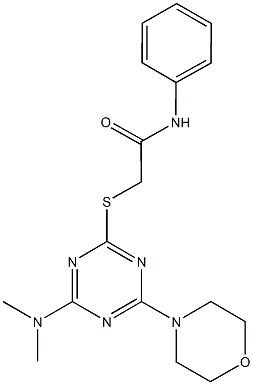 2-{[4-(dimethylamino)-6-(4-morpholinyl)-1,3,5-triazin-2-yl]sulfanyl}-N-phenylacetamide Struktur