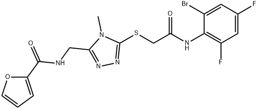 N-[(5-{[2-(2-bromo-4,6-difluoroanilino)-2-oxoethyl]sulfanyl}-4-methyl-4H-1,2,4-triazol-3-yl)methyl]-2-furamide Struktur