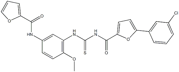 N-{3-[({[5-(3-chlorophenyl)-2-furoyl]amino}carbothioyl)amino]-4-methoxyphenyl}-2-furamide Struktur