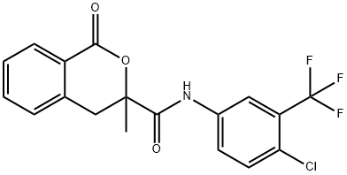 N-[4-chloro-3-(trifluoromethyl)phenyl]-3-methyl-1-oxo-3,4-dihydro-1H-isochromene-3-carboxamide Struktur