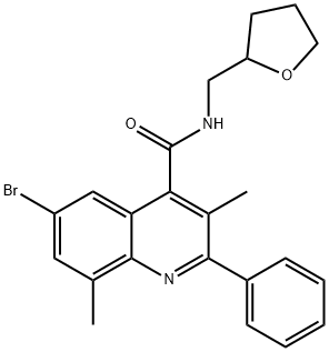 6-bromo-3,8-dimethyl-2-phenyl-N-(tetrahydro-2-furanylmethyl)-4-quinolinecarboxamide Struktur