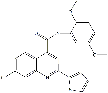 7-chloro-N-(2,5-dimethoxyphenyl)-8-methyl-2-(2-thienyl)-4-quinolinecarboxamide Struktur