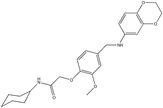 N-cyclohexyl-2-{4-[(2,3-dihydro-1,4-benzodioxin-6-ylamino)methyl]-2-methoxyphenoxy}acetamide Struktur