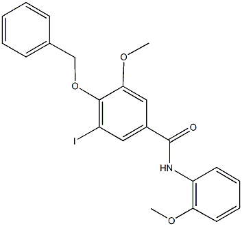 4-(benzyloxy)-3-iodo-5-methoxy-N-(2-methoxyphenyl)benzamide Struktur