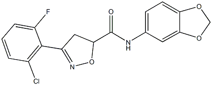 N-(1,3-benzodioxol-5-yl)-3-(2-chloro-6-fluorophenyl)-4,5-dihydro-5-isoxazolecarboxamide Struktur