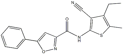 N-(3-cyano-4-ethyl-5-methyl-2-thienyl)-5-phenyl-3-isoxazolecarboxamide Struktur