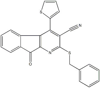 2-(benzylsulfanyl)-9-oxo-4-(2-thienyl)-9H-indeno[2,1-b]pyridine-3-carbonitrile Struktur