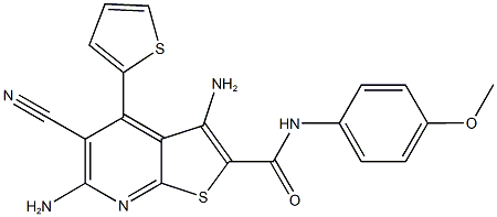 3,6-diamino-5-cyano-N-(4-methoxyphenyl)-4-(2-thienyl)thieno[2,3-b]pyridine-2-carboxamide Struktur