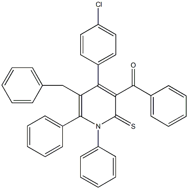 [5-benzyl-4-(4-chlorophenyl)-1,6-diphenyl-2-thioxo-1,2-dihydro-3-pyridinyl](phenyl)methanone Struktur