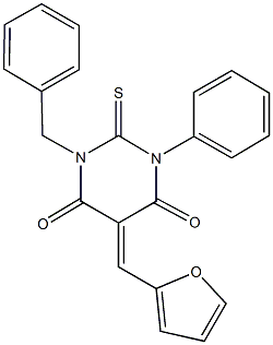 1-benzyl-5-(2-furylmethylene)-3-phenyl-2-thioxodihydro-4,6(1H,5H)-pyrimidinedione Struktur