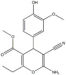 methyl 6-amino-5-cyano-2-ethyl-4-(4-hydroxy-3-methoxyphenyl)-4H-pyran-3-carboxylate Struktur