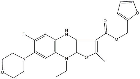 2-furylmethyl9-ethyl-6-fluoro-2-methyl-7-(4-morpholinyl)-3a,4,9,9a-tetrahydrofuro[2,3-b]quinoxaline-3-carboxylate Struktur