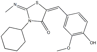 3-cyclohexyl-5-(4-hydroxy-3-methoxybenzylidene)-2-(methylimino)-1,3-thiazolidin-4-one Struktur