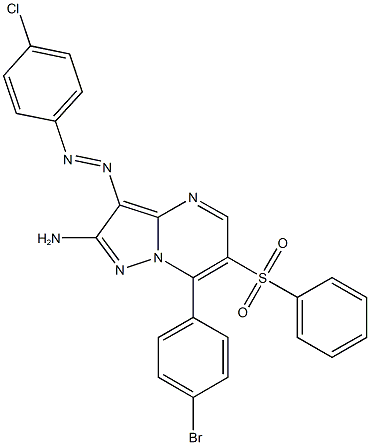 7-(4-bromophenyl)-3-[(4-chlorophenyl)diazenyl]-6-(phenylsulfonyl)pyrazolo[1,5-a]pyrimidin-2-ylamine Struktur