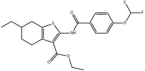 ethyl 2-{[4-(difluoromethoxy)benzoyl]amino}-6-ethyl-4,5,6,7-tetrahydro-1-benzothiophene-3-carboxylate Struktur