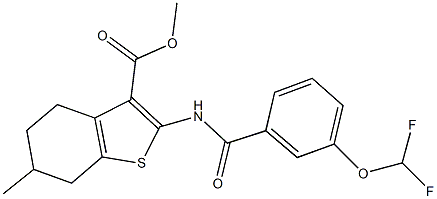 methyl 2-{[3-(difluoromethoxy)benzoyl]amino}-6-methyl-4,5,6,7-tetrahydro-1-benzothiophene-3-carboxylate Struktur