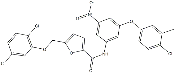 N-{3-(4-chloro-3-methylphenoxy)-5-nitrophenyl}-5-[(2,5-dichlorophenoxy)methyl]-2-furamide Struktur