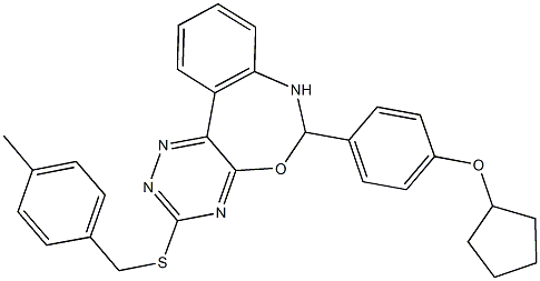 6-[4-(cyclopentyloxy)phenyl]-3-[(4-methylbenzyl)sulfanyl]-6,7-dihydro[1,2,4]triazino[5,6-d][3,1]benzoxazepine Struktur