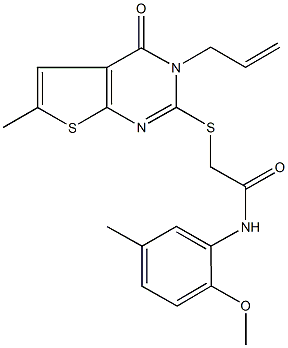 2-[(3-allyl-6-methyl-4-oxo-3,4-dihydrothieno[2,3-d]pyrimidin-2-yl)thio]-N-(2-methoxy-5-methylphenyl)acetamide Struktur