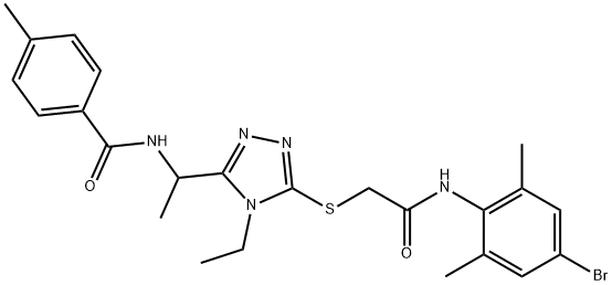 N-[1-(5-{[2-(4-bromo-2,6-dimethylanilino)-2-oxoethyl]sulfanyl}-4-ethyl-4H-1,2,4-triazol-3-yl)ethyl]-4-methylbenzamide Struktur