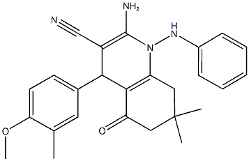 2-amino-1-anilino-4-(4-methoxy-3-methylphenyl)-7,7-dimethyl-5-oxo-1,4,5,6,7,8-hexahydro-3-quinolinecarbonitrile Struktur