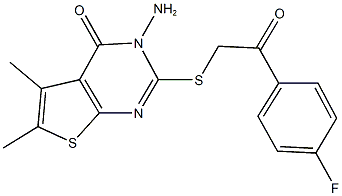 3-amino-2-{[2-(4-fluorophenyl)-2-oxoethyl]sulfanyl}-5,6-dimethylthieno[2,3-d]pyrimidin-4(3H)-one Struktur