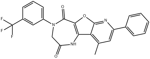 10-methyl-8-phenyl-4-[3-(trifluoromethyl)phenyl]-3,4-dihydro-1H-pyrido[3',2':4,5]furo[3,2-e][1,4]diazepine-2,5-dione Struktur