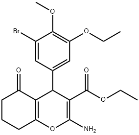 ethyl 2-amino-4-(3-bromo-5-ethoxy-4-methoxyphenyl)-5-oxo-5,6,7,8-tetrahydro-4H-chromene-3-carboxylate Struktur