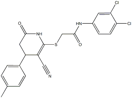 2-{[3-cyano-4-(4-methylphenyl)-6-oxo-1,4,5,6-tetrahydro-2-pyridinyl]sulfanyl}-N-(3,4-dichlorophenyl)acetamide Struktur