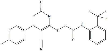 2-{[3-cyano-4-(4-methylphenyl)-6-oxo-1,4,5,6-tetrahydro-2-pyridinyl]sulfanyl}-N-[2-(trifluoromethyl)phenyl]acetamide Struktur