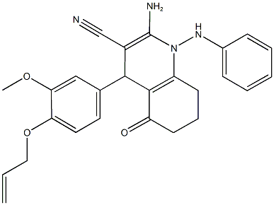 4-[4-(allyloxy)-3-methoxyphenyl]-2-amino-1-anilino-5-oxo-1,4,5,6,7,8-hexahydro-3-quinolinecarbonitrile Struktur