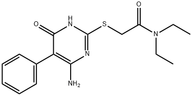 2-[(4-amino-6-oxo-5-phenyl-1,6-dihydro-2-pyrimidinyl)sulfanyl]-N,N-diethylacetamide Struktur