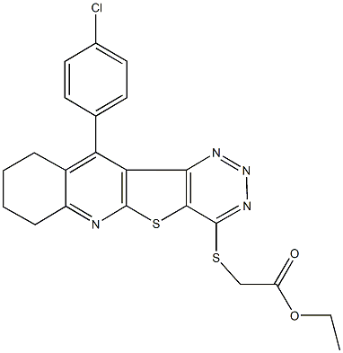 ethyl {[11-(4-chlorophenyl)-7,8,9,10-tetrahydro[1,2,3]triazino[4',5':4,5]thieno[2,3-b]quinolin-4-yl]sulfanyl}acetate Struktur