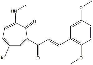 4-bromo-2-[3-(2,5-dimethoxyphenyl)acryloyl]-7-(methylamino)-2,4,6-cycloheptatrien-1-one Struktur