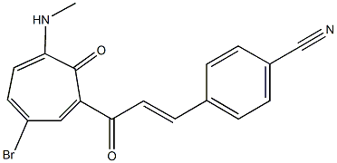 4-{3-[3-bromo-6-(methylamino)-7-oxo-1,3,5-cycloheptatrien-1-yl]-3-oxo-1-propenyl}benzonitrile Struktur