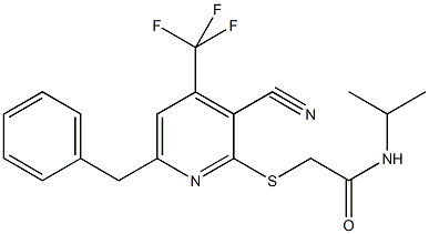 2-{[6-benzyl-3-cyano-4-(trifluoromethyl)-2-pyridinyl]sulfanyl}-N-isopropylacetamide Struktur