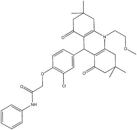 2-{2-chloro-4-[10-(2-methoxyethyl)-3,3,6,6-tetramethyl-1,8-dioxo-1,2,3,4,5,6,7,8,9,10-decahydro-9-acridinyl]phenoxy}-N-phenylacetamide Struktur