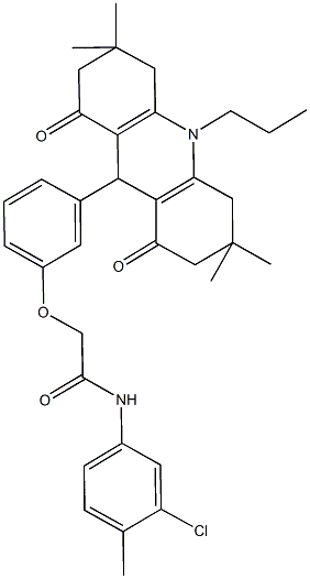 N-(3-chloro-4-methylphenyl)-2-[3-(3,3,6,6-tetramethyl-1,8-dioxo-10-propyl-1,2,3,4,5,6,7,8,9,10-decahydro-9-acridinyl)phenoxy]acetamide Struktur