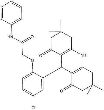 2-[4-chloro-2-(3,3,6,6-tetramethyl-1,8-dioxo-1,2,3,4,5,6,7,8,9,10-decahydro-9-acridinyl)phenoxy]-N-phenylacetamide Struktur