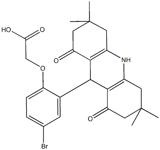 [4-bromo-2-(3,3,6,6-tetramethyl-1,8-dioxo-1,2,3,4,5,6,7,8,9,10-decahydro-9-acridinyl)phenoxy]acetic acid Struktur