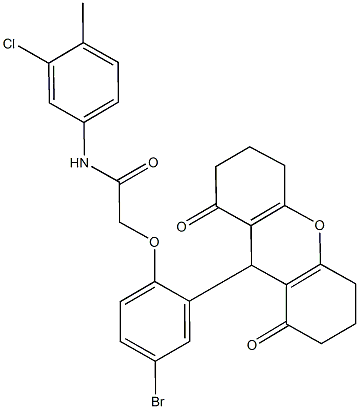 2-[4-bromo-2-(1,8-dioxo-2,3,4,5,6,7,8,9-octahydro-1H-xanthen-9-yl)phenoxy]-N-(3-chloro-4-methylphenyl)acetamide Struktur