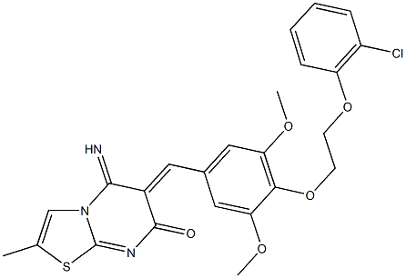 6-{4-[2-(2-chlorophenoxy)ethoxy]-3,5-dimethoxybenzylidene}-5-imino-2-methyl-5,6-dihydro-7H-[1,3]thiazolo[3,2-a]pyrimidin-7-one Struktur