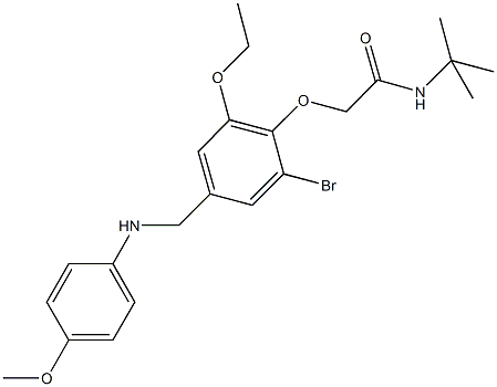 2-{2-bromo-6-ethoxy-4-[(4-methoxyanilino)methyl]phenoxy}-N-(tert-butyl)acetamide Struktur