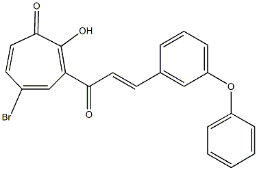 5-bromo-2-hydroxy-3-[3-(3-phenoxyphenyl)acryloyl]-2,4,6-cycloheptatrien-1-one Struktur