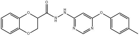 N'-[6-(4-methylphenoxy)-4-pyrimidinyl]-2,3-dihydro-1,4-benzodioxine-2-carbohydrazide Struktur