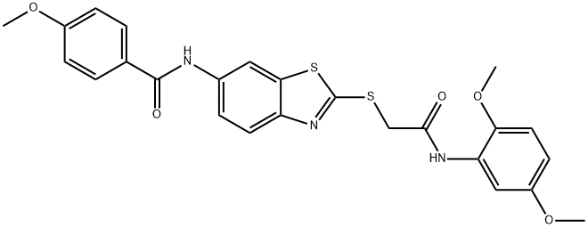 N-(2-{[2-(2,5-dimethoxyanilino)-2-oxoethyl]sulfanyl}-1,3-benzothiazol-6-yl)-4-methoxybenzamide Struktur