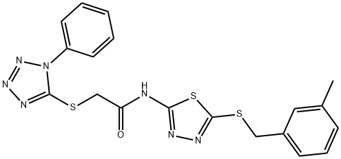 N-{5-[(3-methylbenzyl)sulfanyl]-1,3,4-thiadiazol-2-yl}-2-[(1-phenyl-1H-tetraazol-5-yl)sulfanyl]acetamide Struktur