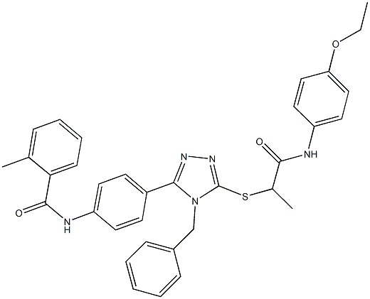 N-[4-(4-benzyl-5-{[2-(4-ethoxyanilino)-1-methyl-2-oxoethyl]sulfanyl}-4H-1,2,4-triazol-3-yl)phenyl]-2-methylbenzamide Struktur